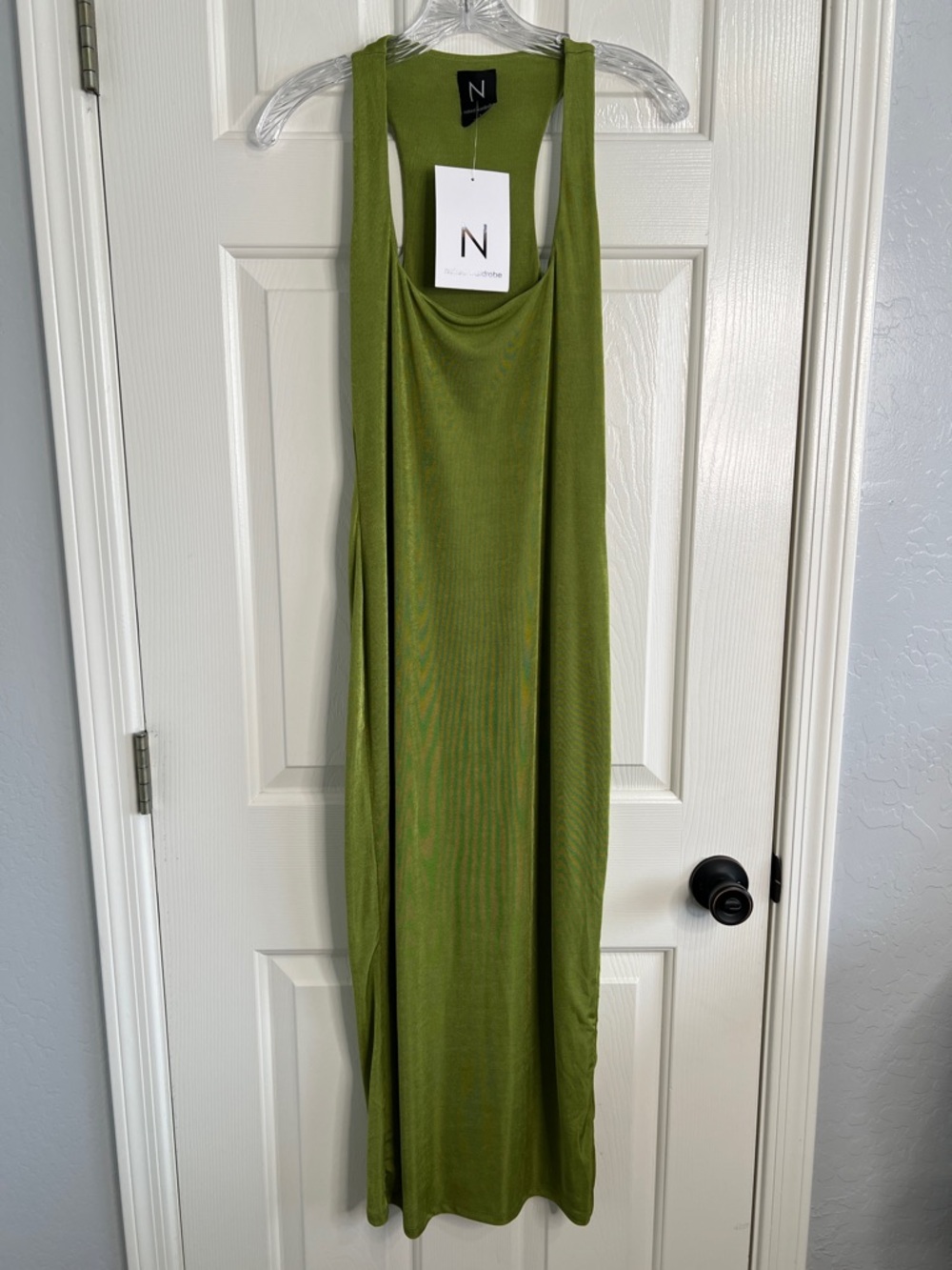 NWT Naked Wardrobe midi scoop neck citrine olive green stretchy dress XL